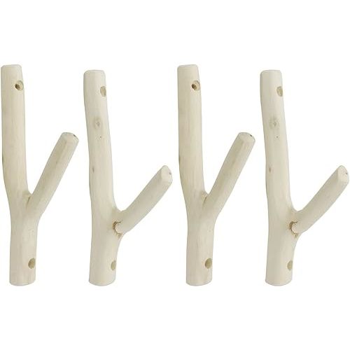 4Pcs Real Wood Tree Branch Wall Hook, Farmhouse Rustic Decorative Wooden Without Bark Trunk Thickness 1cm-2cm with Screw