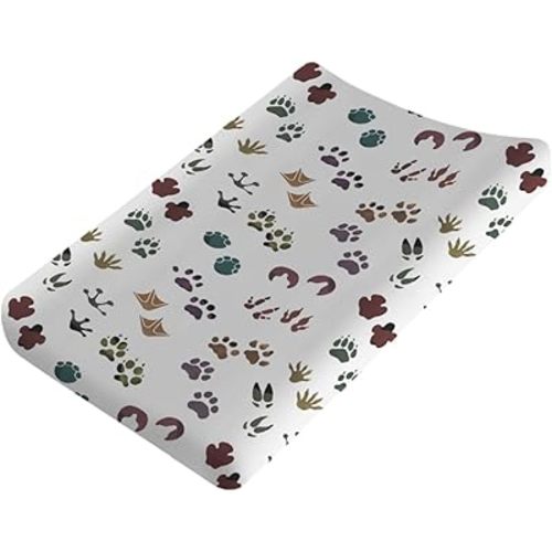 Woodland Animals Tracks Baby Changing Pad Cover Forest Animals Footprint Diaper Changing Table Sheets for Boy Girl Wild Animals Soft Stretch Fitted Baby Diaper Change Table Mats 32''x16''