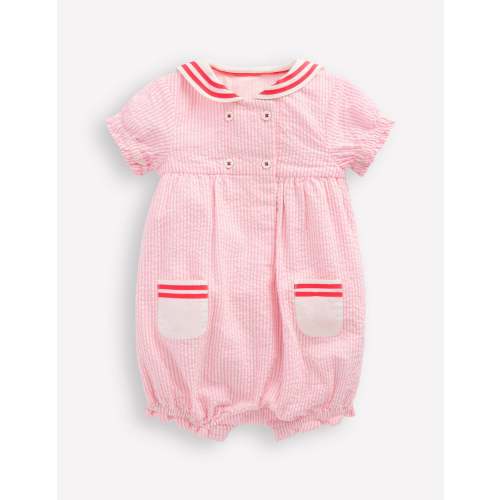 Heritage Nautical Romper-Pink Ticking Stripe