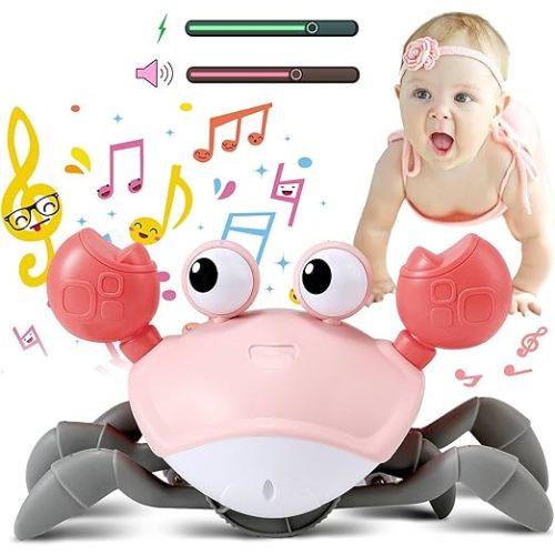 Baby Girl Toys Tummy Time: Pink Crawling Crab Babies Montessori Toy Learning 36 Months 3 Year Old Birthday Infant Girls Valentines Gifts Stuff 0 1 2 Essentials