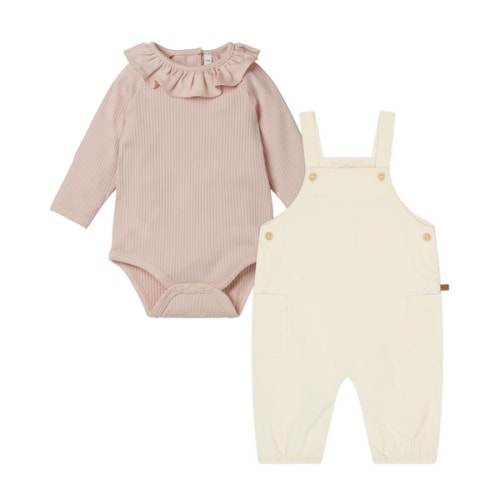 Corduroy Overalls & Frilled Bodysuit Outfit Ecru / 3 - 6 M