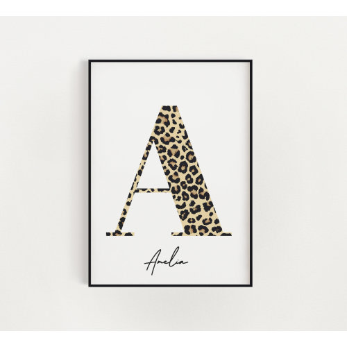 Leopard Initial print, Initial poster, Leopard animal wall art, birthday gift idea, leopard girls kids bedroom, gift for girls, name poster