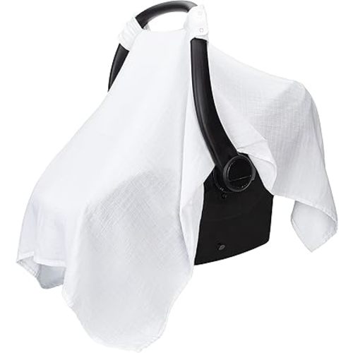 Comfy Cubs Baby Car Seat Cover - Soft, Breathable and Lightweight, 70% Rayon & 30% Muslin Cotton - Infant Car Seat Cover for Sun, Bug & Comfort Protection with Large Size Car Seat Canopy, White