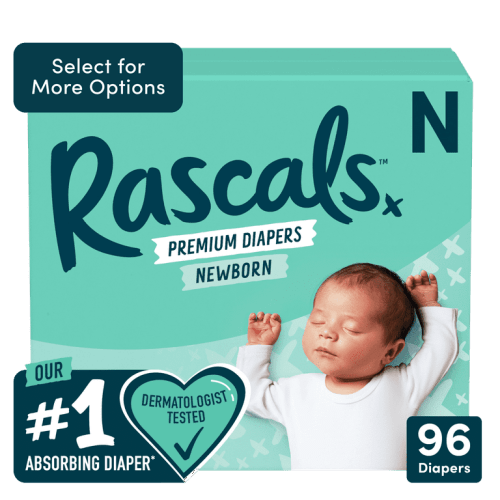 Rascals Newborn Premium Diaper, 96 Count (Select for More Options)