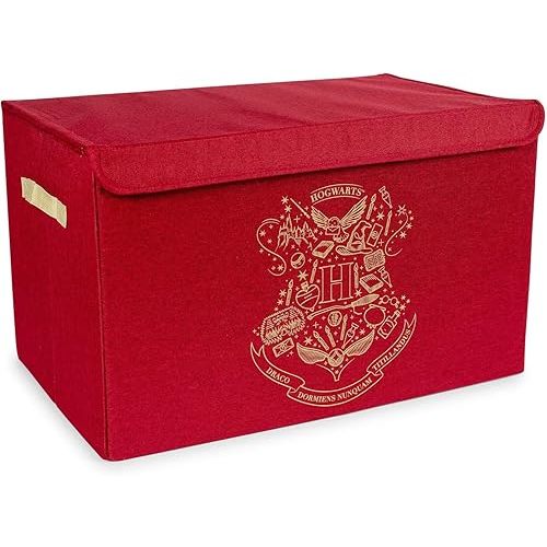 Harry Potter Hogwarts Collapsible Storage Bin Chest with Lid | Fabric Basket Container with Handles, Cubby Cube Closet Organizer | Wizarding World Gifts And Collectibles | 15 x 24 Inches