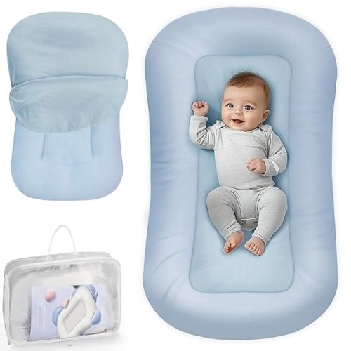 Infant Support Cushion - Baby Support Cushion for Newborn, 0-24 Months, Portable Tummy Time Mat for Home and Travel, Soft Cotton, Supervised Use, Baby Essentials Gift, ZumaBlue(Cover Included)
