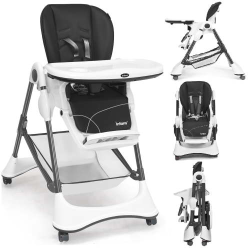 INFANS High Chair with One-Hand Removable Tray, 4 Lockable Wheels & Large Storage Basket - Multi-Adjustable Height, Recline & Footrest, Removable Cushion, Foldable for Baby, Infant& Toddler, Grey