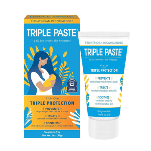 Triple Paste Diaper Rash Cream for Baby - 2 oz Tube - Zinc Oxide Ointment Treats, Soothes and Prevents Diaper Rash - Pediatrician-Recommended Hypoallergenic Formula with Soothing Botanicals