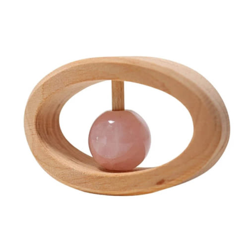 Rose Quartz Wooden Baby Rattle