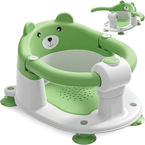 Baby Bath Seat for Babies 6 Months & up, Non-Slip Toddler Bath Seats for Babies Sitting Up, Safe Infant & Newborn Bathtub Chair with 4 Suction Cups & Soft Cushion for Shower,Green