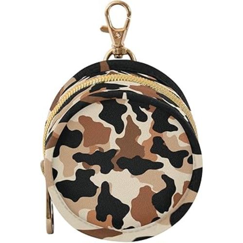 ElliTarr Pacifier Holder with Clip Pacifier Case for Diaper Bag Round Baby Pacifier Pouch Box Bag Portable Black Brown Cow Print