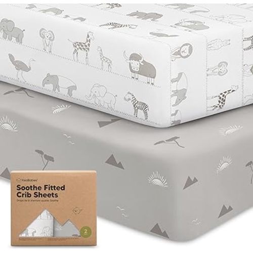 KeaBabies 2-Pack Organic Crib Sheets for Boys, Girls, Jersey Fitted Crib Sheet, Baby Crib Sheets Neutral, Cotton Breathable Crib Sheet, Cute Printed Crib Mattress Sheet, Baby Mattress Sheets(Savannah)