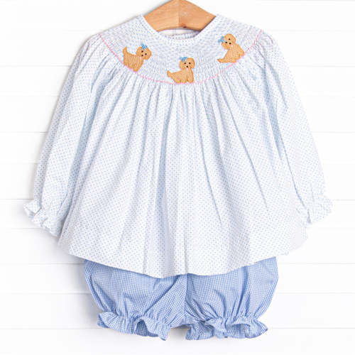 Pampered Pups Smocked Bloomer Set, Blue
      
      
      
        –
        Stitchy Fish