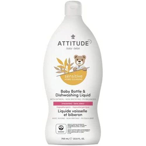 ATTITUDE Sensitive Skin, Hypoallergenic Baby Bottle & Dishwashing Liquid, Fragrance Free, 23.6 Fluid Ounce (60318)