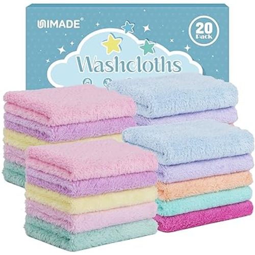 Baby Washcloths, 20 Pack Super Soft Microfiber Coral Fleece Wash Cloths, Extra Absorbent Baby Towels for Newborns, Infants and Toddlers, Gentle on Sensitive Skin for Face and Body - 7" × 9"