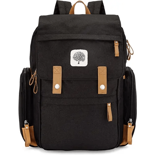 Parker Baby Diaper Backpack - Large Diaper Bag with Insulated Pockets, Stroller Straps and Changing Pad -"Birch Bag" - Black