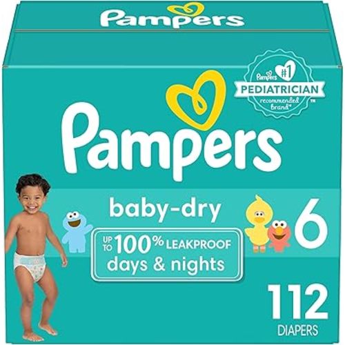 Pampers Baby Dry Diapers - Size 6, 112 Count, Absorbent Disposable Diapers