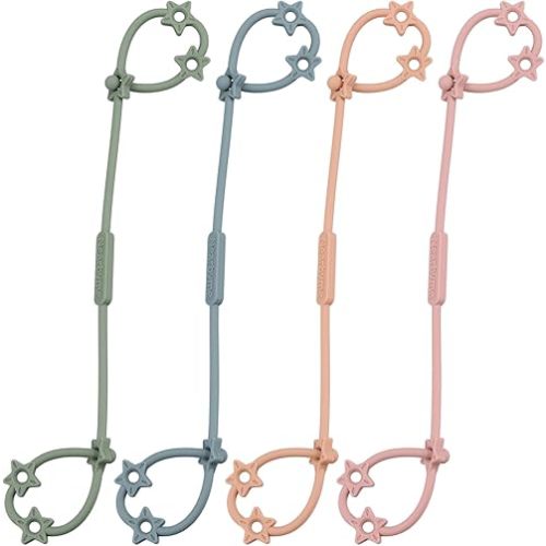 Toy Straps for Baby, 4 Pack Adjustable Stretchable Sippy Cup Straps, Sippy Bottles or Pacifier to Stroller, Highchair, Car Seat, Hanging Basket (4Pack, Sage/Ether/Blush/Muted)