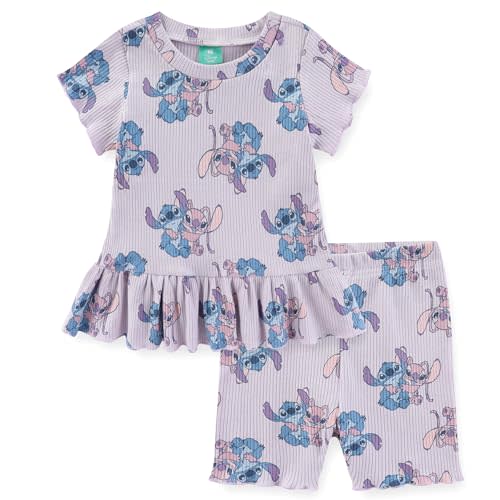 Disney Baby Lilo and Stitch Minnie Mouse Winnie The Pooh Girls Peplum T-Shirt and Shorts Outfit Set for Newborn and Infants