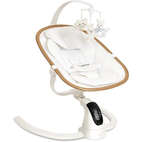 Angelbliss Baby Swing with Cry Detection, Side-to-Side Electric Swing with 5 Speeds, 180° Rotation, Indoor Swing for Infants and Toddlers (White)