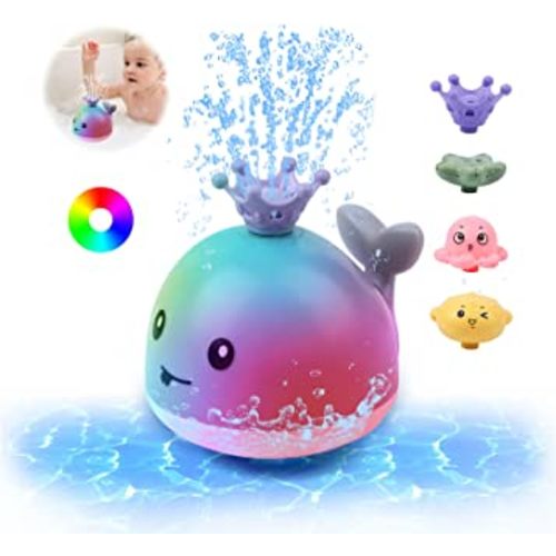 Baby Bath Toys, Whale Spray Swimming Pool Toy, Four Water Spray Patterns, Baby Light Up Bath Tub Toys, Waterproof Design Fun Bath Toys, Smooth Body Safety, Baby Toys for Kids(Grey)