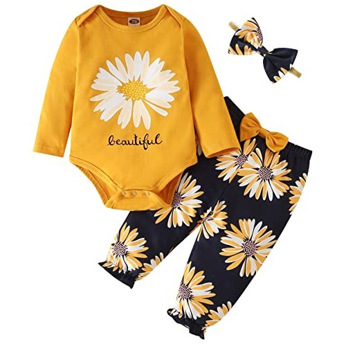 Fullfamous Baby Girl's 3pc Frill Long Sleeve Romper and Pant Set