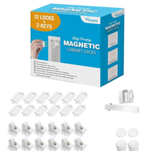 Vmaisi Adhesive Magnetic Cabinet Locks (12 Locks and 2 Keys)