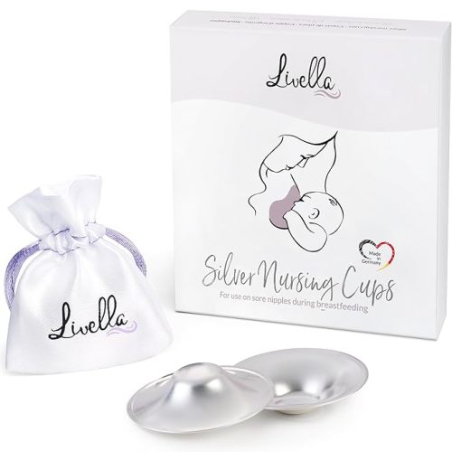 Original Silver Nursing Cups - Made in Germany with 999 Silver - Protect and Soothe Sore and Irritated Nipples - Silver Nipple Shields for Breastfeeding - FDA-registered