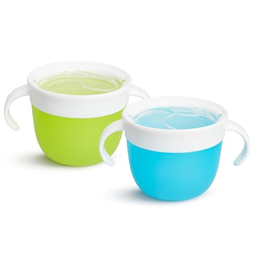 Munchkin Snack Catcher Toddler Snack Cups, No Spil, 2 Pack Containers, Blue/Green