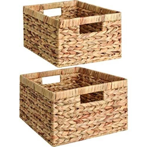 StorageWorks Wicker Storage Basket, Water Hyacinth Basket for Organizing, Decorative Water Hyacinth Storage Baskets, Set of 2, Large and Small