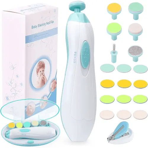 Baby Nail Trimmer Electric Nail File Baby Nail Clippers, 20 in 1 Safe Nail Filer Grinder Kit for Newborn Infant Toddler Kids or Adults Toes Fingernails Care Trim Polish, Led Light and Grinding Heads