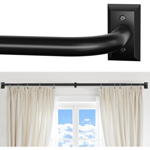 Black Curtain Rod, Room Darkening Rods for Windows 28 to 48 Inches(2.3-4Ft), Wrap Around Curtain Rods, Heavy Duty Blackout Drapery, Modern Decorative Window Treatment Rod, Matte Black
