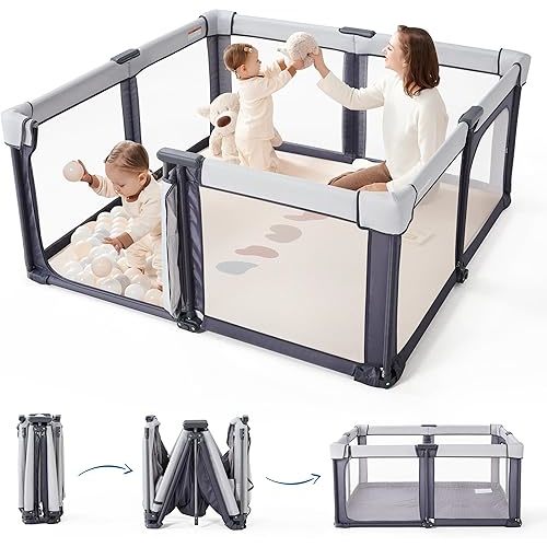 Sweeby Baby Playpen, 59x59 Inch Baby Gate Playpens for Babies and Toddlers, Extra Large Playpen with Door Play Yard for Fence Indoor and Outdoor Play Pen,Darkgrey