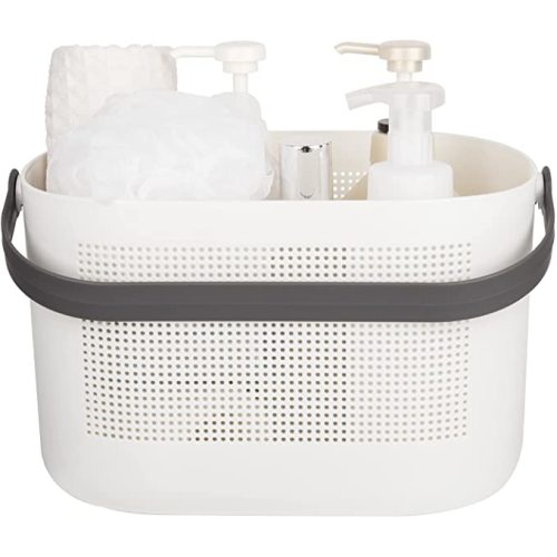 UUJOLY Plastic Storage Baskets with Handles, Shower Caddy Shelf Organizers Basket for Bathroom, Kitchen, Dorm Room, Grey