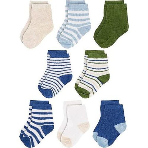 Rising Star Crew Ankle Cotton Infant Socks 0-6 Months- 8 Pack (blue/green stripes)