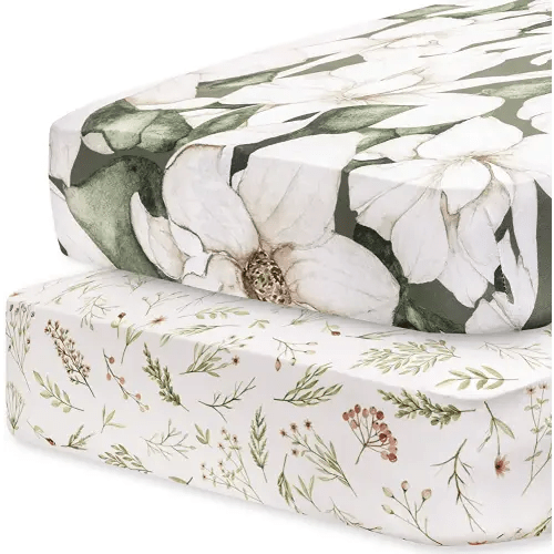 Pobibaby - 2 Pack Premium Fitted Baby Girl Crib Sheets for Standard Crib Mattress - Ultra-Soft Cotton Blend, Safe and Snug, and Stylish Floral Crib Sheet (Zephyr)