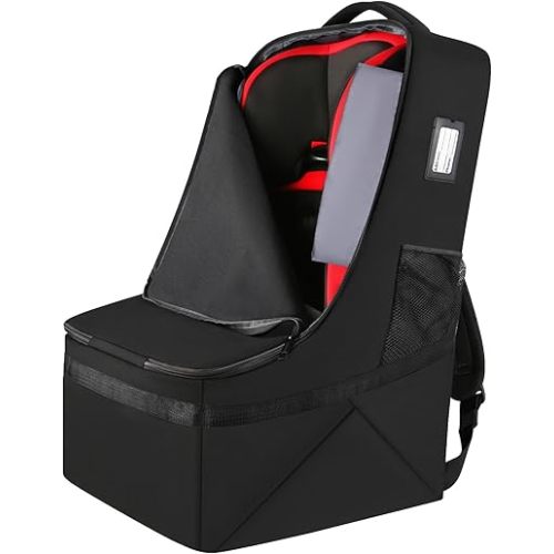 YOREPEK Padded Car Seat Backpack for Air Travel, Baby Travel Essentials for Flying, Car Seat Protector Bag for Baby Travel, Car Seat Bag for Airplane Travel (All Black)