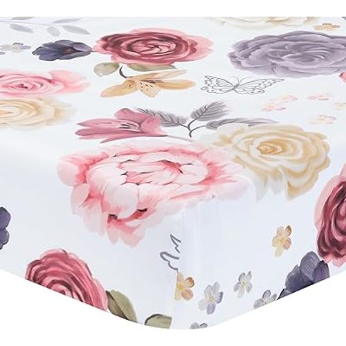 Lambs & Ivy Secret Garden Floral Cotton Baby Fitted Crib Sheet - White
