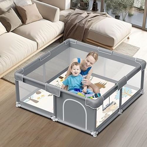 Baby Playpen for Toddlers & Babies - Safe Anti-Fall Yards - 50x50 Inch Mesh Fence