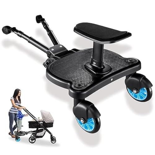 Universal Stroller Board with Detachable Seat - 2 in 1 Sit and Stand Stroller Standing Board for Most Brands of Strollers Holds Children up to 55lbs (Blue)