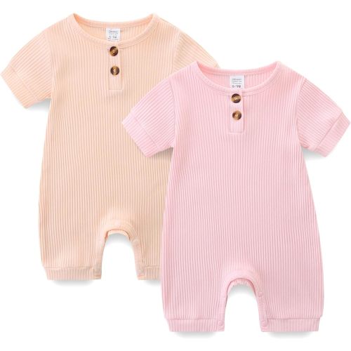 Baby Boy Girl Clothes 2 Pack Short/Long Sleeve Snap Closure Romper for Infants