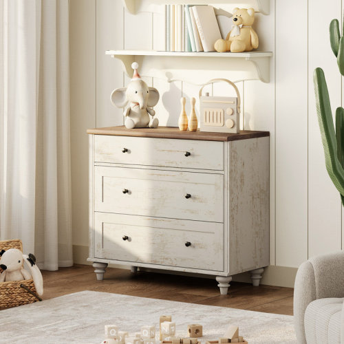 Harper Orchard Ariv Kids Dressers With Wide Chest Of Drawers, Baby Dresser For Bedroom With 3 Drawers, Small Dressers For Nursery, Hallway, Living Room, Rustic White & Reviews | Wayfair