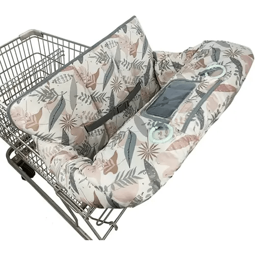 Shopping Cart Cover for Baby, 2 in 1 High Chair Cover for Restaurant seat & Grocery Cart Cover for Babies, Thick Padded with Clear Phone Pouch, Machine Washable, Leaves