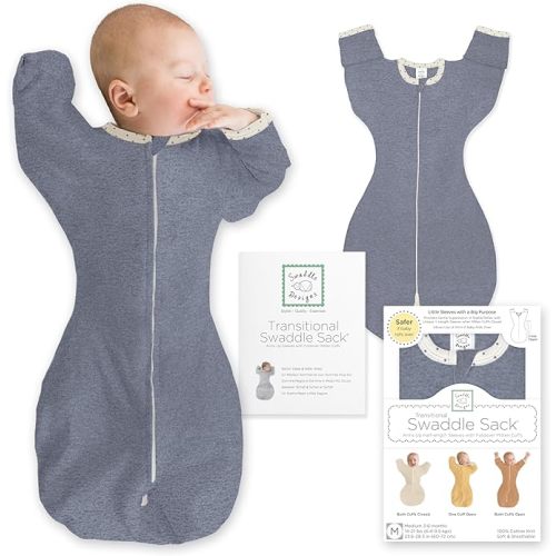 SwaddleDesigns Transitional Swaddle Sack, Arms Up Half-Length Sleeve Mitten Cuff, Most Gradual Transition Swaddle for Newborn