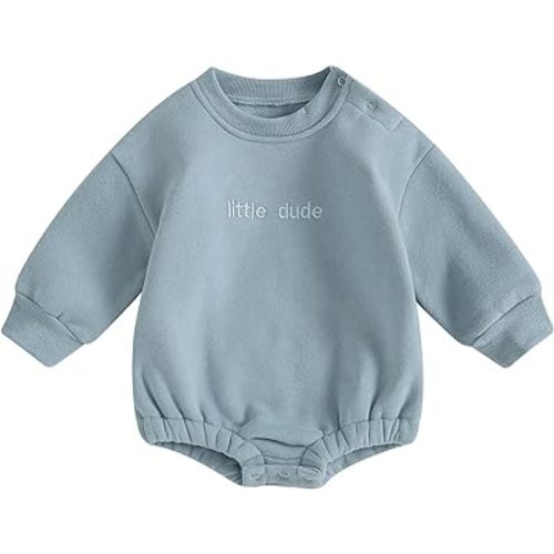 VISGOGO Newborn Infant Baby Boy Girls Oversized Romper Little Dude Sweater Onesie Coming Home Outfit Neutral Clothes