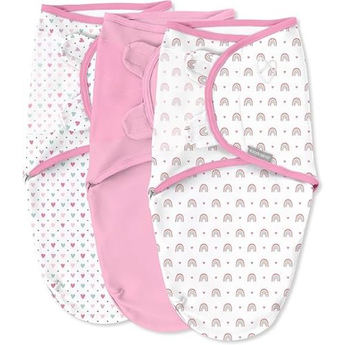 SwaddleMe by Ingenuity Original Swaddle, 100% Cotton, Improves Sleep & Calms Startle Reflex, 0-3 Months, 3-Pack - Over the Rainbow