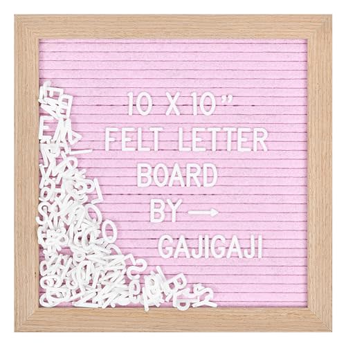 Felt Letter Board with 294 Letters, Numbers, Symbols - 10x10 inch Changeable Message Board with Wooden Frame Wall Mount (Pink)