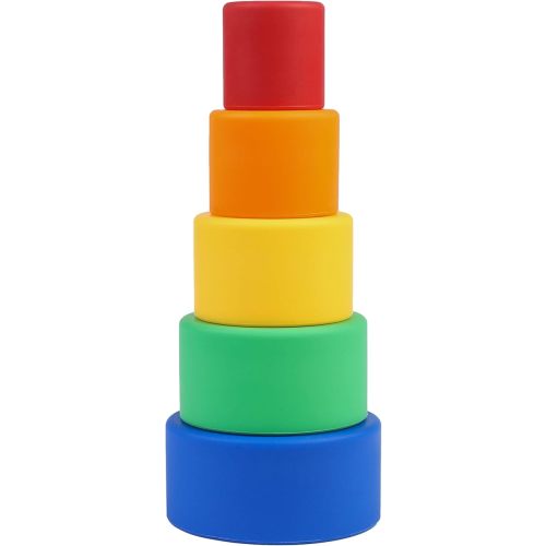 BLUE GINKGO Silicone Stacking Cups – Nesting & Sensory Stacking Toy for Toddlers | Open-Ended Montessori Toy with 5 Cups (Vibrant Colors)