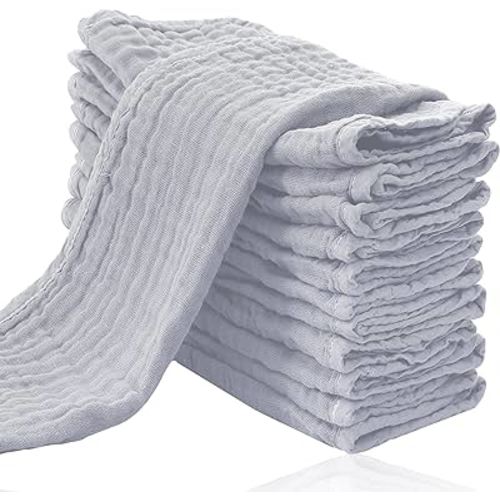 Cute Castle 12 Pack Muslin Burp Cloths for Baby - Ultra-Soft 100% Cotton Baby Washcloths - Large 20'' by 10'' Super Absorbent Milk Spit Up Rags - Burpy Cloths for Unisex, Boy, Girl - Slate