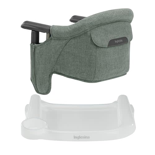 Inglesina Fast Table Chair - Pine Green Melange + Fast Dining Tray - Portable High Chair for Baby Toddlers Infant, 6-36 Months - Fits Tables 0.8'' to 3.5'' - Collapsible Design - Carry Bag Included